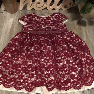 Girls Maroon/white lace overlay dress
